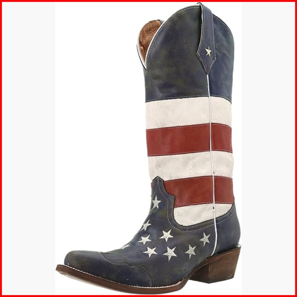 Mid-Calf Leather Boots With American Flag Design, Flexible Sole